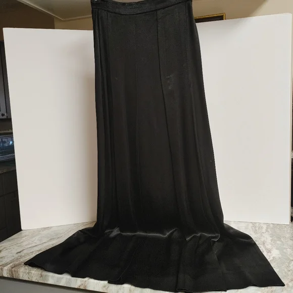 VTG Something! Oscar De la Renta Black Satin Maxi Skirt XXS-XS